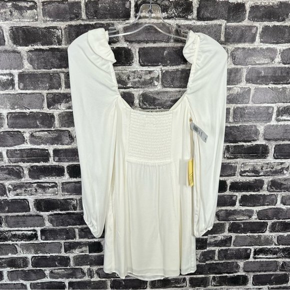 Aritzia Wilfred Novella Dress Mini Puff Sleeve - LIGHT BIRCH BOULEAU PALE - Picture 5 of 11